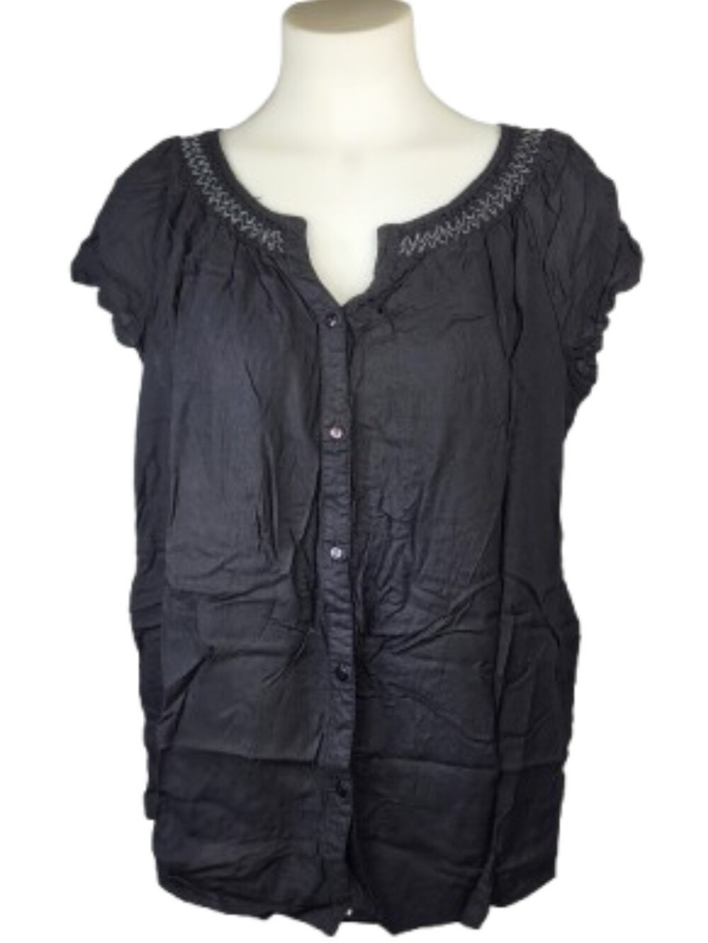 Faded Glory Black Button Down Top Sz XL